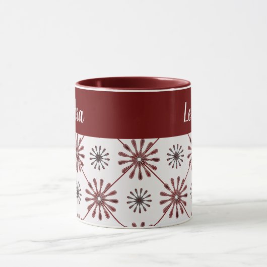 Maroon Red Retro Spiro Geometrisches Muster Tasse (Zentrum)
