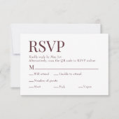 Maroon Red Scan Qr Code Wahlmenü Hochzeit RSVP Karte (Vorderseite)