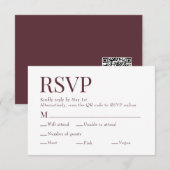 Maroon Red Scan Qr Code Wahlmenü Hochzeit RSVP Karte (Vorne/Hinten)