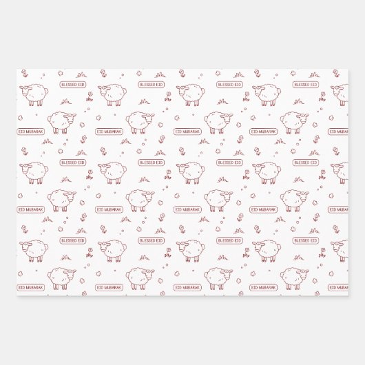 Maroon Red Sheep Eid Mubarak Kids Geschenkpapier Set (Vorderseite 2)