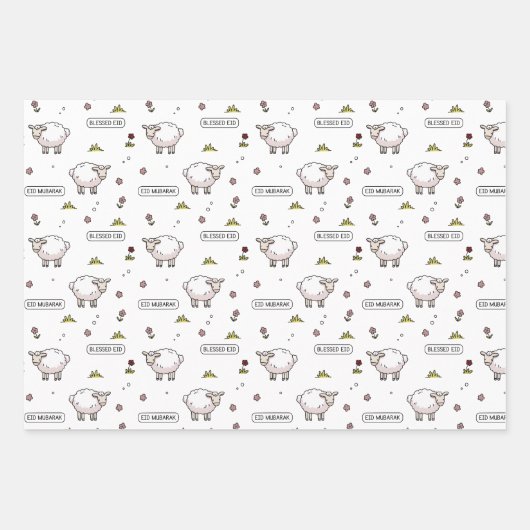 Maroon Red Sheep Eid Mubarak Kids Geschenkpapier Set (Vorderseite)