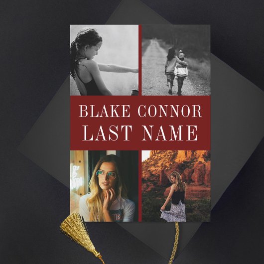 Maroon Red Simple Name Abschluss Foto Ankündigung