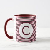 Maroon Red Stripe Monogram Tasse (Links)
