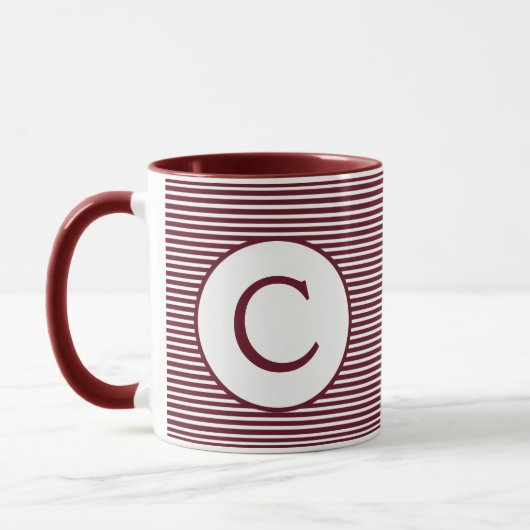 Maroon Red Stripe Monogram Tasse (Links)
