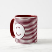 Maroon Red Stripe Monogram Tasse (Vorderseite Links)
