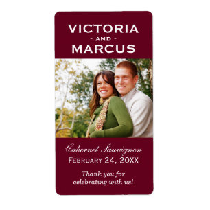 Maroon Red Wedding Monogram Foto Weinflasche