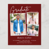 Maroon Red White 3 Foto Abschluss Einladung (Vorderseite)