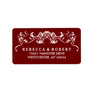 Maroon Red & White Extravagant Wedding Address Lab Adressaufkleber