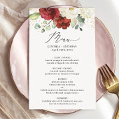 Maroon Red White Floral Wedding Menu für Wasserfar
