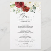 Maroon Red White Floral Wedding Menu für Wasserfar (Vorderseite)