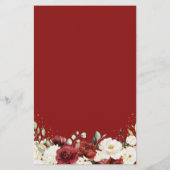 Maroon Red White Floral Wedding Menu für Wasserfar (Rückseite)