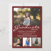 Maroon Red Woodgrain Modern 4 Foto Abschluss Einladung (Vorderseite)