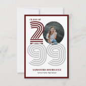 Maroon Retro Big Numbers Abschluss Foto Einladung (Vorderseite)