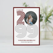 Maroon Retro Big Numbers Abschluss Foto Einladung (Stehend Vorderseite)