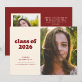 Maroon Retro Simplicity Foto Abschluss Ankündigung (Vorne/Hinten)