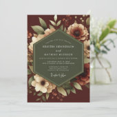 Maroon Romantic Botanical Wedding Einladung (Stehend Vorderseite)