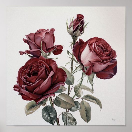 Maroon Rose Blume Art Print Poster (Vorne)