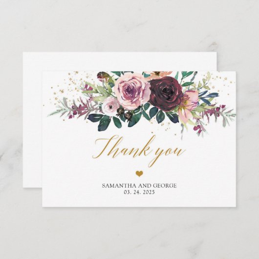 Maroon Rose Blume erröten Glitzer Dankeskarte (Vorne/Hinten)