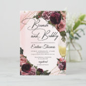 Maroon-Rose Champagner-Brunch mit Bläschen Einladung (Stehend Vorderseite)