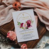 Maroon Rose Floral Erste Heilige Kommune Einladung