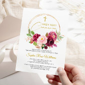 Maroon Rose Floral Erste Heilige Kommune Einladung