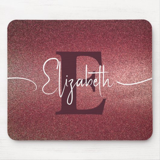 Maroon Rose Glitzer Monogram Name Mouse Pad Mousepad (Vorne)
