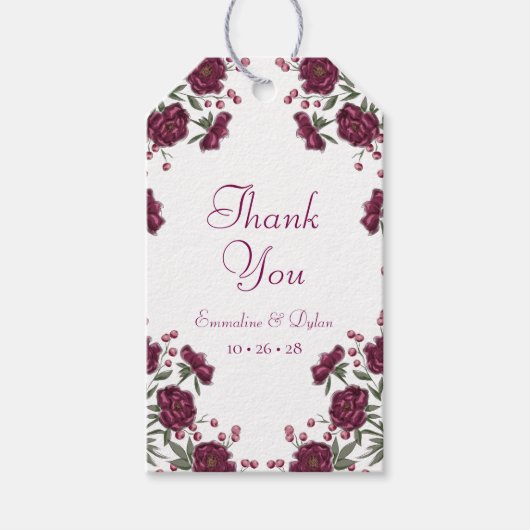 Maroon Rose Hochzeit Geschenkanhänger (Vorderseite)