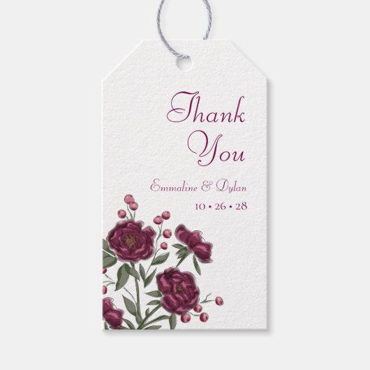 Maroon Rose Hochzeit Geschenkanhänger (Vorderseite)