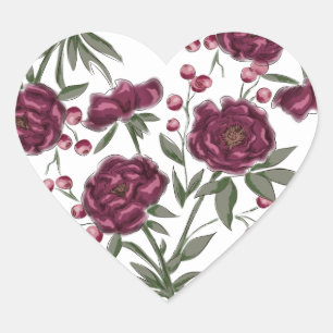 Maroon Rose Hochzeit Herz-Aufkleber