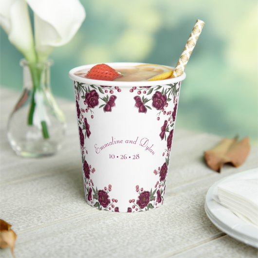 Maroon Rose Hochzeit Pappbecher (In Situ)