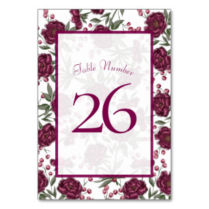 Maroon Rose Hochzeit Tischnummer