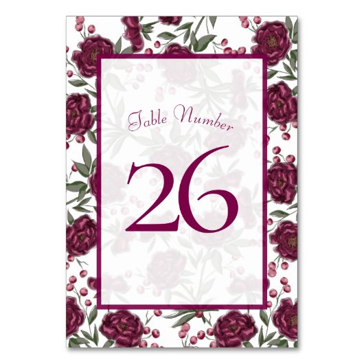 Maroon Rose Hochzeit Tischnummer (Rückseite)