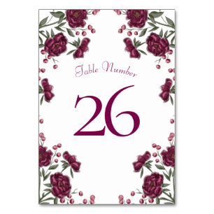 Maroon Rose Hochzeit Tischnummer