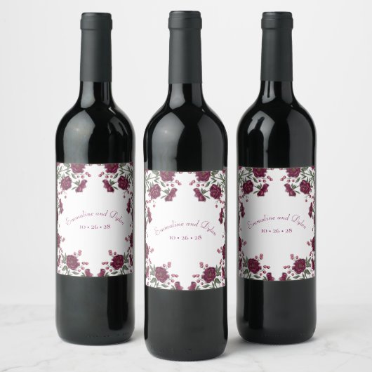 Maroon Rose Hochzeit Weinetikett (Flaschen)