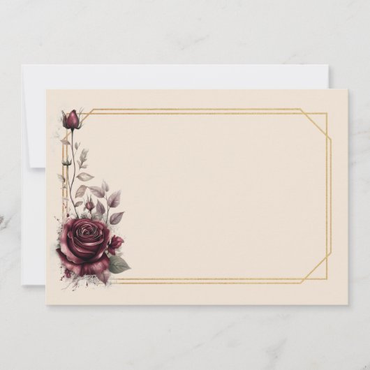 Maroon-Rose mit Goldrahmen Einladung (Vorderseite)