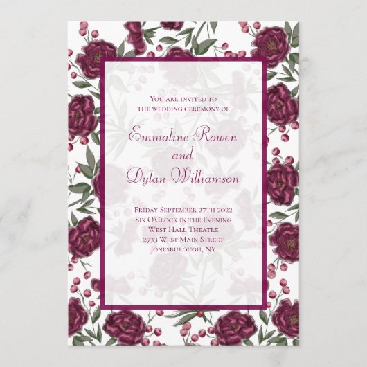 Maroon Rose Wedding Einladung (Vorderseite)