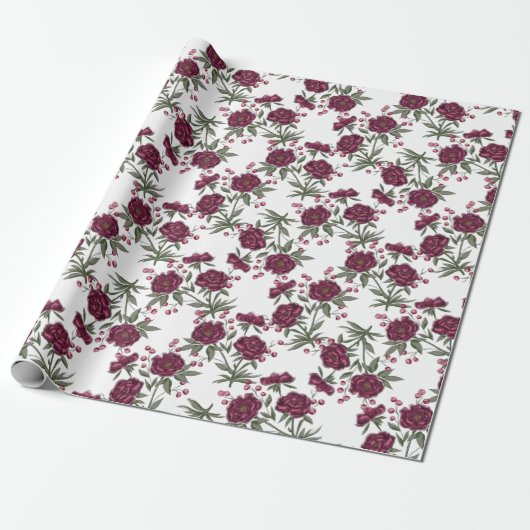 Maroon Rose Wedding Geschenkpapier (Ungerollt)