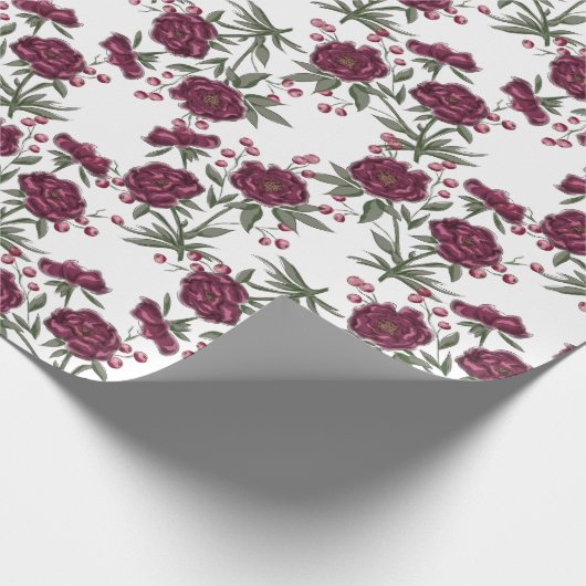 Maroon Rose Wedding Geschenkpapier (Ecke)