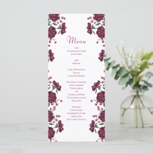 Maroon Rose Wedding Menus Menükarte (Stehend Vorderseite)