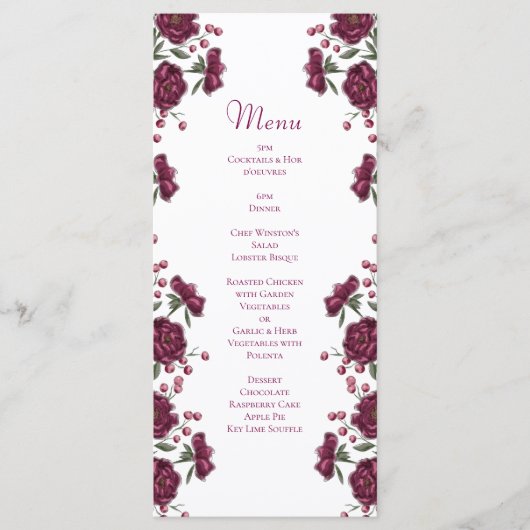 Maroon Rose Wedding Menus Menükarte (Vorderseite)