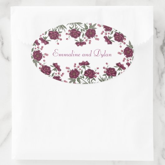 Maroon Rose Wedding Ovaler Aufkleber (Tasche)