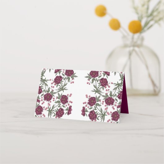 Maroon Rose Wedding Platzkarte (Rückseite)