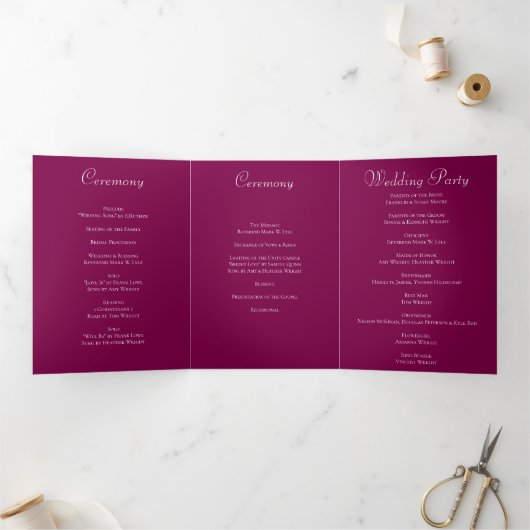 Maroon Rose Wedding Programs Dreifach-gefaltete Programmkarte (Innenseite)