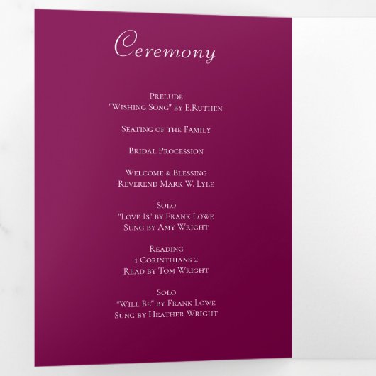 Maroon Rose Wedding Programs Dreifach-gefaltete Programmkarte (Innen Erste Seite)