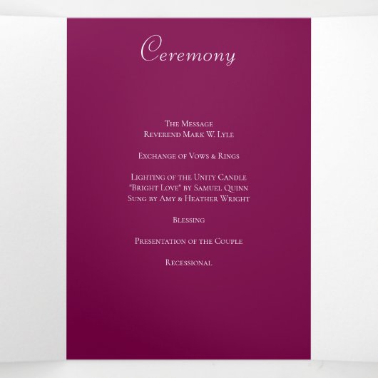 Maroon Rose Wedding Programs Dreifach-gefaltete Programmkarte (Innenseite Mitte)
