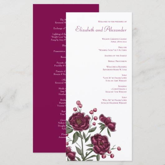 Maroon Rose Wedding Programs Menükarte (Vorne/Hinten)