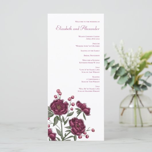 Maroon Rose Wedding Programs Menükarte (Stehend Vorderseite)