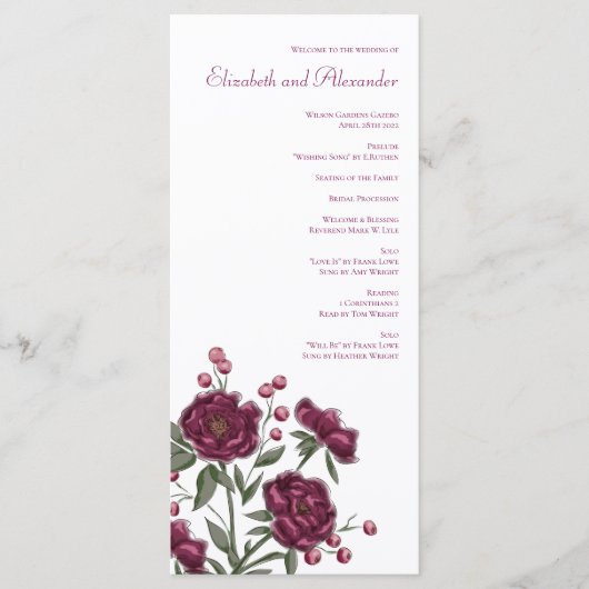 Maroon Rose Wedding Programs Menükarte (Vorderseite)