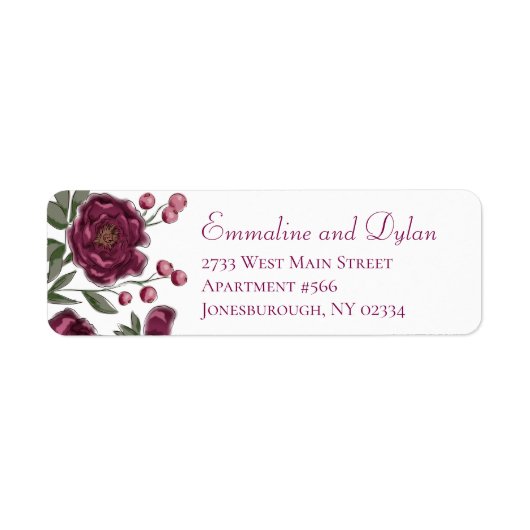 Maroon Rose Wedding Return Address Labels (Vorne)