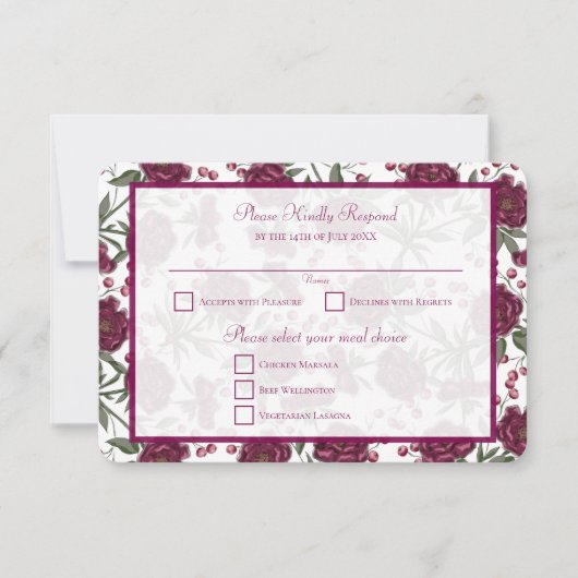 Maroon Rose Wedding RSVP Reply Einladung (Vorderseite)